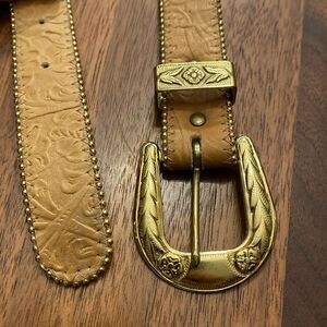 Tan and gold Floral Studded tone belt and buckle size 31”
